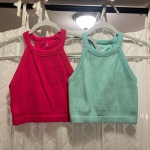 Aerie Ribbed Halter Crop Tops in Pink and Mint